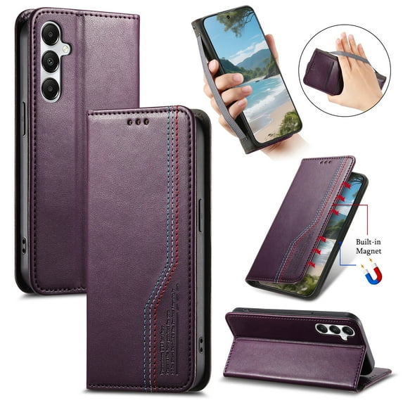 Dteck Flip Wallet Case for Samsung Galaxy A36 5G,Leather Magnetic Folio Cover with Card Holder Kickstand Shockproof TPU Full Body Protective Phone Case,Purple