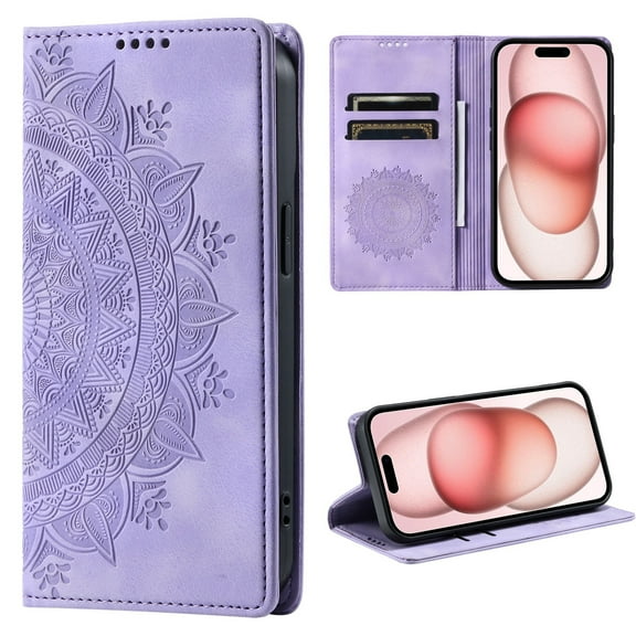 Dteck Flip Wallet Case for Samsung Galaxy A54 5G, Embossed Leather Magnetic Folio Cover with Card Holder,Kickstand - TPU Shockproof Durable Protective Phone Case,Purple