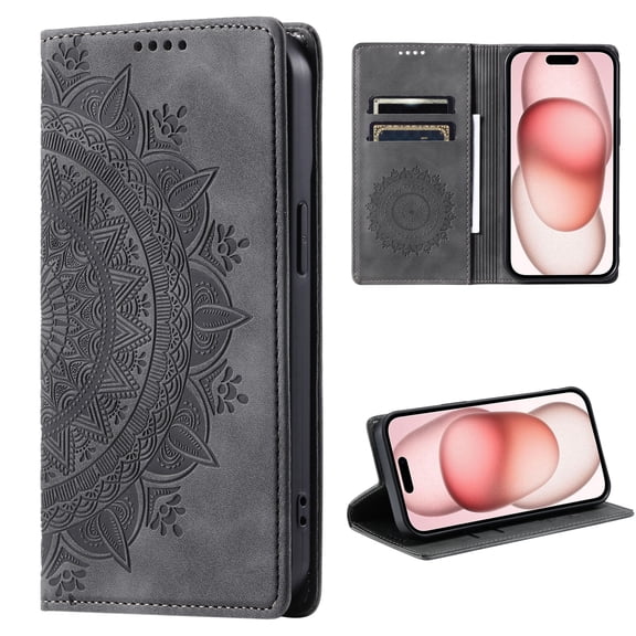 Dteck Flip Wallet Case for Samsung Galaxy Note 10, Embossed Leather Magnetic Folio Cover with Card Holder,Kickstand - TPU Shockproof Durable Protective Phone Case,Gray
