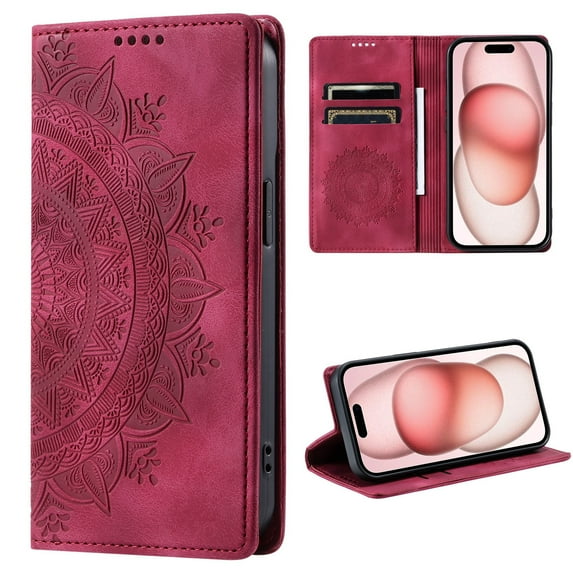 Dteck Flip Wallet Case for Samsung Galaxy S23 Plus, Embossed Leather Magnetic Folio Cover with Card Holder,Kickstand - TPU Shockproof Durable Protective Phone Case,Red