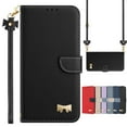 thumbnail image 1 of Dteck Flip Wallet Case for iPhone 15 Plus, Metal Butterfly PU Leather Magnetic Folio Cover with Card Holder, TPU Shockproof Durable Protective Phone Case with Lanyard Wrist Strap,Black, 1 of 7