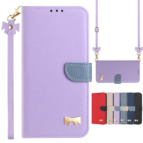 Dteck Flip Wallet Case for iPhone 15 Plus, Metal Butterfly PU Leather Magnetic Folio Cover with Card Holder, TPU Shockproof Durable Protective Phone Case with Lanyard Wrist Strap,Purple