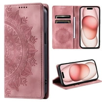 Dteck Flip Wallet Case for iPhone 15 Pro, Embossed Leather Magnetic Folio Cover with Card Holder,Kickstand - TPU Shockproof Durable Protective Phone Case,Pink