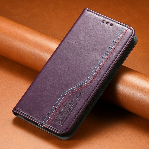 Dteck Flip Wallet Case for iPhone 15 Pro Max,Leather Magnetic Folio Cover with Card Holder Kickstand Shockproof TPU Full Body Protective Phone Case,Purple