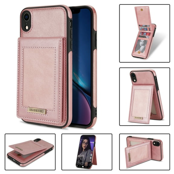 Dteck Flip Wallet Case for iPhone XR 6.1 inch,Luxury PU Leather Multi-functional Card Slot Case Holder Kickstand Shockproof Cover.For iPhone XR,Rosegold