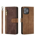 thumbnail image 1 of Dteck Flip Wallet Case For iPhone XS/X 5.8 inch,Luxury Business Shockproof PU Leather Zipper Card Slot Stand Cover with Wrist Strap.For iPhone XS/X,Brown, 1 of 10
