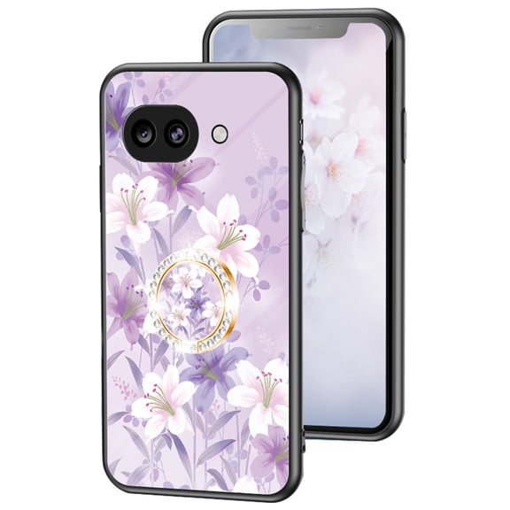 Dteck Flower Pattern Case for Google Pixel 10A,  Pixel 10A Case with Built-in 360 Rotatable Ring Holder Kickstand Slim Shockproof Bumper Phone Cover,Purple