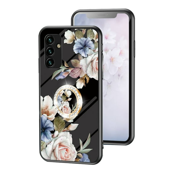 Dteck Flower Pattern Case for Samsung Galaxy A36 5G, Samsung A36 Case with Built-in 360 Rotatable Ring Holder Kickstand Slim Shockproof Bumper Phone Case Cover for Samsung Galaxy A36 5G,Black