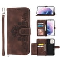 thumbnail image 1 of Dteck Flower Pattern Case For Samsung Galaxy S22,Magnetic Leather Card Slots Pocket Case Shockproof Rubber Kickstand Cover with Detachable Crossbody and Wrist Straps,Brown, 1 of 9
