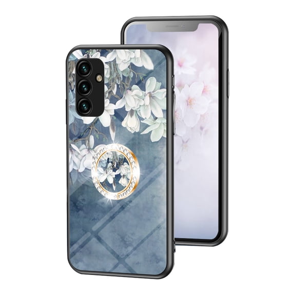 Dteck Flower Pattern Case for Samsung Galaxy S25 Ultra, S25 Ultra Case with Built-in 360 Rotatable Ring Holder Kickstand Slim Shockproof Bumper Phone Case Cover for Samsung Galaxy S25 Ultra,Blue