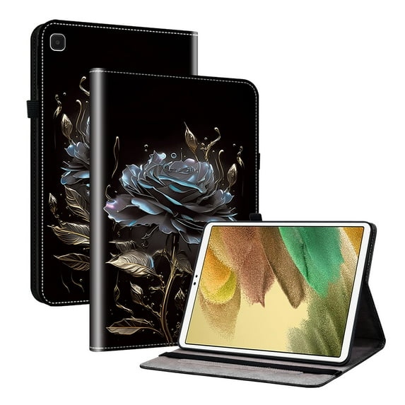 Dteck Flower Pattern Case for Samsung Galaxy Tab A7 Lite 8.7-inch T220 T225,PU Leather Card Slots Case with Multi-Angle Viewing Shockproof Stand Full Body Protection Cover,Black Flower