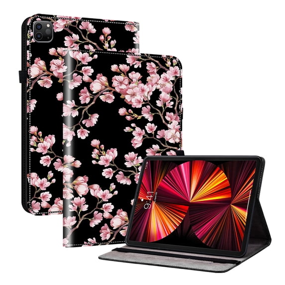 Dteck Flower Pattern Case for iPad Pro 11 inch 2024,PU Leather Card Slots Case Shockproof Stand Full Body Protection Cover for iPad Pro 11-in. (M4) 2024,Plum blossom