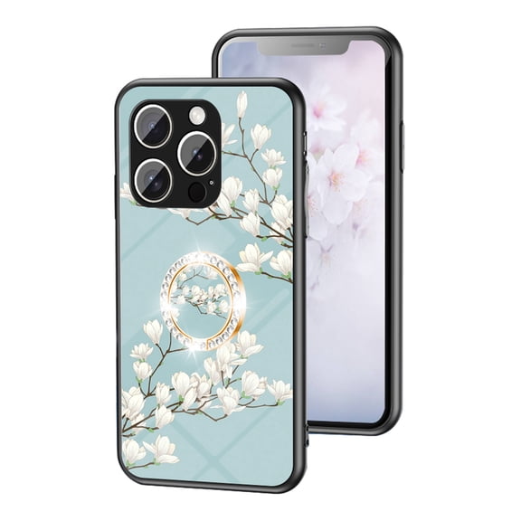 Dteck Flower Pattern Case for iPhone 16 Pro, iPhone 16 Pro Case with Built-in 360 Rotatable Ring Holder Kickstand Slim Shockproof Bumper Phone Case Cover for iPhone 16 Pro,Green