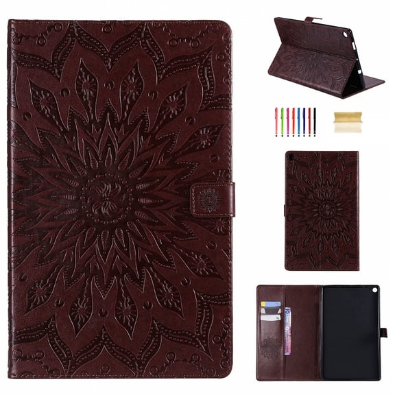 Dteck Flower Patterned Case For Amazon Kindle Fire HD10 2017/2018/2019 Released (10.1-inch),Magnetic Leather Card Holder Wallet Folio Kickstand Protective Cover,Brown