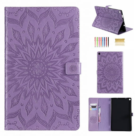 Dteck Flower Patterned Case For Amazon Kindle Fire HD10 2017/2018/2019 Released (10.1-inch),Magnetic Leather Card Holder Wallet Folio Kickstand Protective Cover,Purple