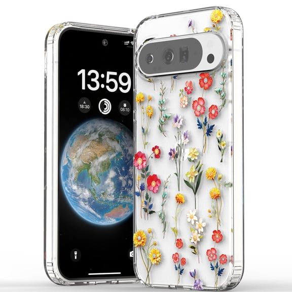 Dteck Flower Patterned Case for Google Pixel 10 /10 Pro,Shockproof TPU+PC Case Back Cover for Google Pixel 10 /10 Pro ,Red Flowers