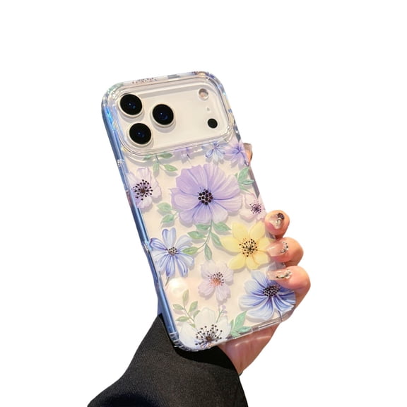 Dteck Flower Patterned Case for iPhone 17 Pro Max,Shockproof TPU+PC Case Back Cover for iPhone 17 Pro Max ,Blue Flowers