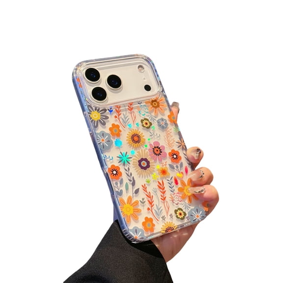 Dteck Flower Patterned Case for iPhone 17 Pro,Shockproof TPU+PC Case Back Cover for iPhone 17 Pro ,Yellow Flowers