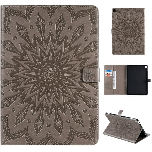 Dteck Flower Patterned Case For iPad 10.2-inch 9th Generation 2021/iPad 8th/7th Gen 10.2"/Air 3rd Generation 10.5 inch (2019),Magnetic Leather Card Holder Wallet Kickstand Protective Cover,Gray