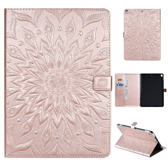 Dteck Flower Patterned Case For iPad 10.2-inch 9th Generation 2021/iPad 8th/7th Gen 10.2"/Air 3rd Generation 10.5 inch (2019),Magnetic Leather Card Holder Wallet Kickstand Protective Cover,Rosegold