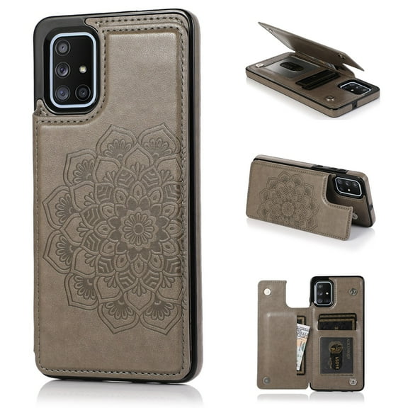 Dteck Flower Patterned Wallet Case For Samsung Galaxy A51 4G (6.5 inches),Magnetic Leather Card Holder Case Kickstand Shockproof Rubber Back Phone Cover,Gray