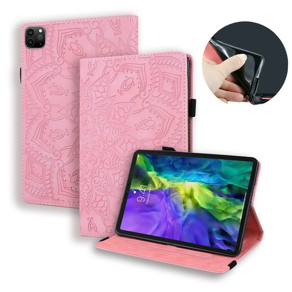 Dteck Folio Case for 10.9 inch iPad Air 4th Generation 2020 tablet, Muilt-angle Viewing Stand Embossed PU Leather Folio Flip Case with Built-in Card Slots Auto Wake Sleep, Pink