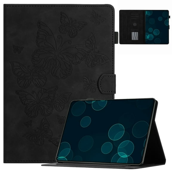 Dteck Folio Case for All-New Fire 7 Tablet (12th Generation, 2022 Release), Embossed Butterfly PU Leather Folio Flip Protective Case, Multi-Angle Viewing Stand,Black