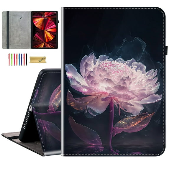 Dteck Folio Case for Amazon Fire 7" (12th Generation, 2022 Release),Premium PU Leather Slim Cover with Card Slots, Multi-Angle Viewing Stand for Fire 7 Tablet 2022,Purple Peony