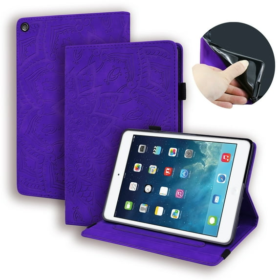 Dteck Folio Case for Amazon Kindle Fire HD 10 9th (Gen/7th Gen, 2019/2017), Embossed PU Leather Folio Flip Wallet Case Multi-angle Viewing Kickstand with Pencil Holder,Purple