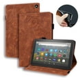 thumbnail image 1 of Dteck Folio Case For Amazon Kindle Fire HD 8 (10th Generation) / HD 8 Plus 2020 Tablet, Muilt-angle Viewing Stand Embossed PU Leather Folio Flip Case with Built-in Card Slots, Brown, 1 of 6
