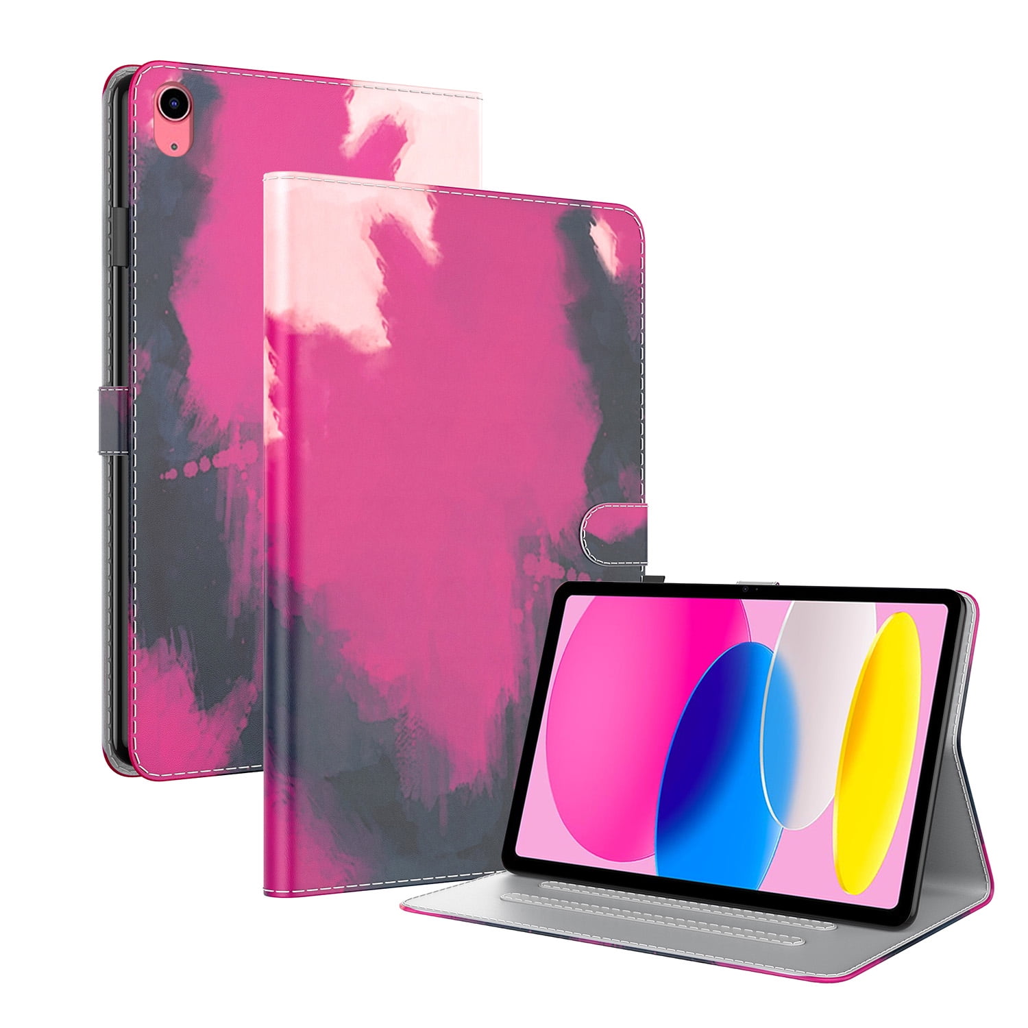 Dteck Folio Case for Apple iPad (10th generation) 10.9-Inch 2022, Auto Wake Sleep Smart Cover Slim Gradient Flip Stand Case with Card Slots Pencil Holder for iPad 10th Gen,Berry