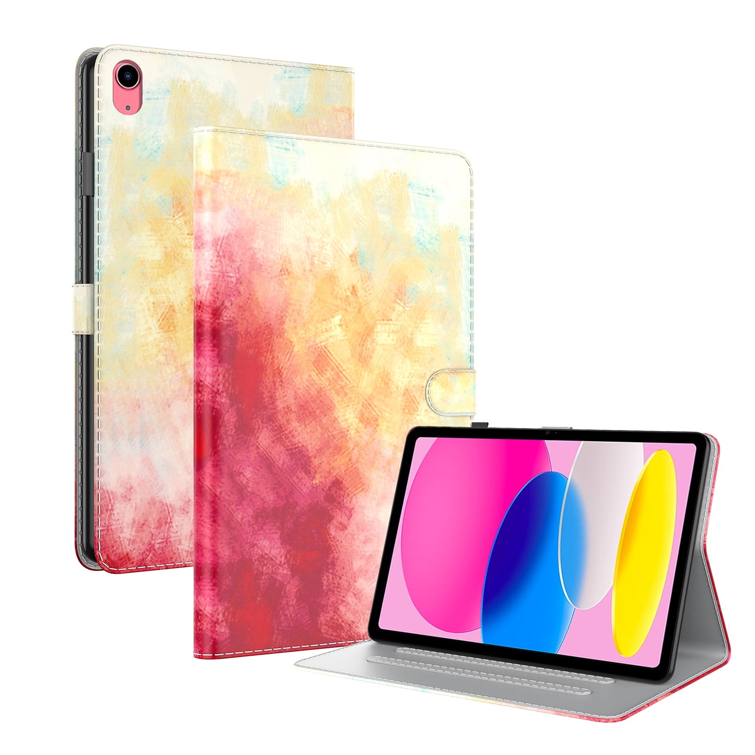 Dteck Folio Case for Apple iPad (10th generation) 10.9-Inch 2022, Auto Wake Sleep Smart Cover Slim Gradient Flip Stand Case with Card Slots Pencil Holder for iPad 10th Gen,Red
