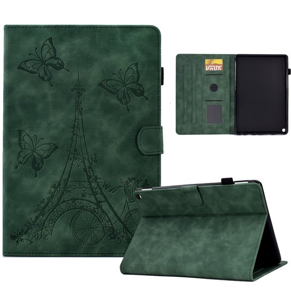 Dteck Folio Case for Fire HD 10 & Fire HD 10 Plus Tablet (11th generation, 2021 Release), Lightweight Embossed Butterfly PU Leather Flip Stand Cover with Card Slots,Green
