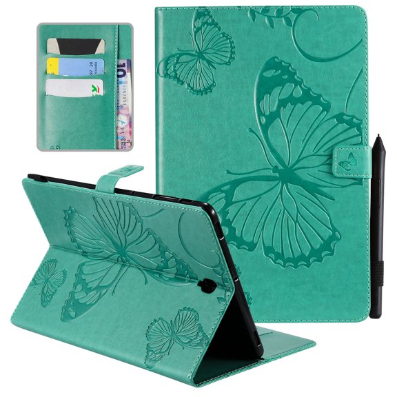 Dteck Folio Case For Samsung Galaxy Tab S4 10.5" 2018 Model, Lightweight Embossed Butterfly PU Leather Flip Stand Case Cover with Card/Stlylus Holder,Green