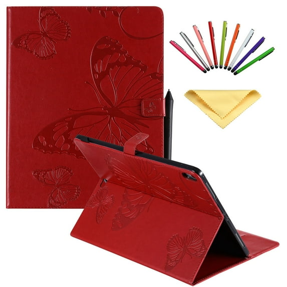 Dteck Folio Case For iPad Pro 12.9 inch 2018 release, Lightweight Embossed Butterfly PU Leather Flip Stand Case Cover with Card/Stlylus Holder,Red