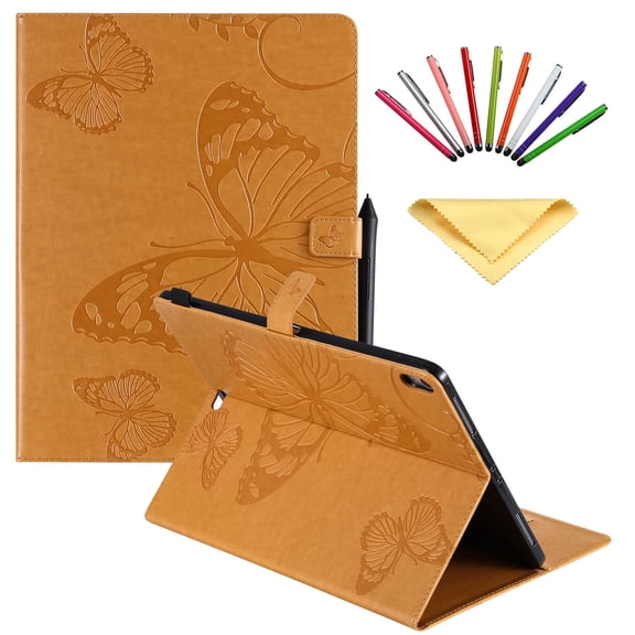 Dteck Folio Case For iPad Pro 12.9 inch 2018 release, Lightweight Embossed Butterfly PU Leather Flip Stand Case Cover with Card/Stlylus Holder,Yellow
