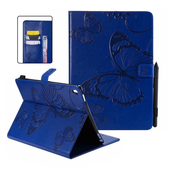 Dteck Folio Case For iPad Pro 9.7 inch, Lightweight Embossed Butterfly PU Leather Flip Stand Case Cover with Card/Stlylus Holder,Blue