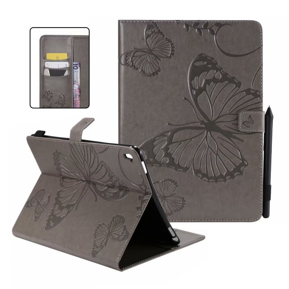 Dteck Folio Case For iPad Pro 9.7 inch, Lightweight Embossed Butterfly PU Leather Flip Stand Case Cover with Card/Stlylus Holder,Gray