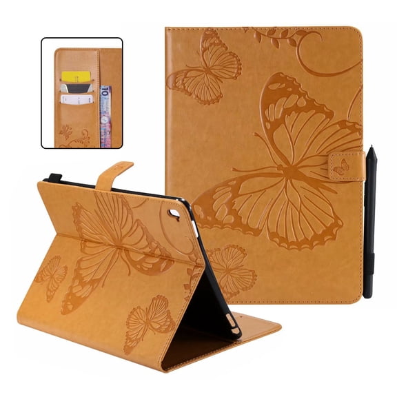 Dteck Folio Case For iPad Pro 9.7 inch, Lightweight Embossed Butterfly PU Leather Flip Stand Case Cover with Card/Stlylus Holder,Yellow
