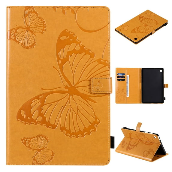 Dteck Folio Case for Lenovo Tab M10 FHD Plus 10.3 inch TB-X606F, Embossed Butterfly PU Leather Folio Stand Case with Card Holders Cover Auto Wake Sleep,Yellow