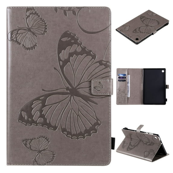 Dteck Folio Case for Lenovo Tab M10 FHD Plus 10.3 inch TB-X606F, Embossed Butterfly PU Leather Folio Stand Case with Card Holders Cover Auto Wake Sleep,Gray