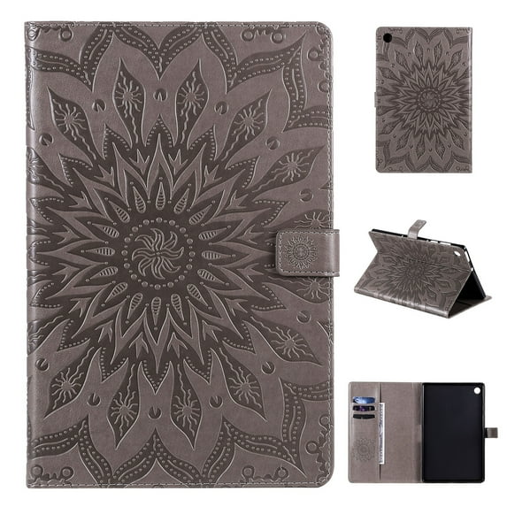 Dteck Folio Case for Lenovo Tab M10 FHD Plus 10.3 inch TB-X606F, Embossed Flower PU Leather Folio Stand Case with Card Holders Cover Auto Wake Sleep, Gray