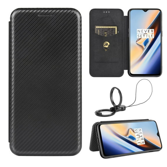 Dteck Folio Case For OnePlus 8 Pro with Portable Stand, Magnetic Adsorption Closure Slim Fit Carbon Fiber Plastic Flip Case TPU Inner Protective Cover Compatible With OnePlus 8 Pro, Black
