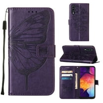 Dteck Folio Case for Samsung Galaxy A50 / A50s / A30S /A505, Embossed Butterfly Magnetic Flip PU Leather Wallet Case Stand Protective Cover with Hand Strap [Built-in card slots/money pocket], Purple