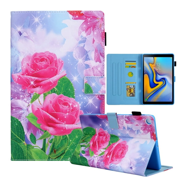 Dteck Folio Case for Samsung Galaxy Tab A7 10.4 inch 2020 Models SM-T500/T505/T507. Cute Pattern PU Leather Magnetic Flip Stand Case with Built-in Card Slots Rubber Back Cover, Rose