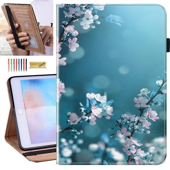 Dteck Folio Case for Samsung Galaxy Tab A7 Lite 8.7 Inch 2021 Model SM-T220/T225/T227, Multi-Angle Viewing Protective Stand Cover with Pencil Holder & Card Holder & Elastic Strap,Plum Blossom