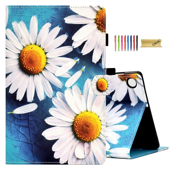Dteck Folio Case for Samsung Galaxy Tab A8 SM-X200 X205 X207 10.5" Tablet with Pen Holder, Cute Pattern PU Leather Flip Stand Cover Auto Wake Sleep Smart Cover with Credit Card Slots Holder, Flower
