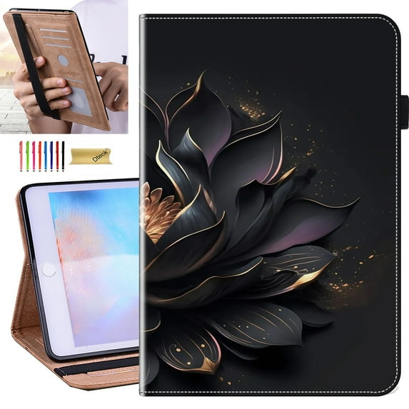 Dteck Folio Case for Samsung Galaxy Tab A9 Plus 11 Inch 2023 Model SM-X210/X215/X216B, Multi-Angle Viewing Protective Stand Cover with Pencil Holder & Card Holder & Elastic Strap,Lotus