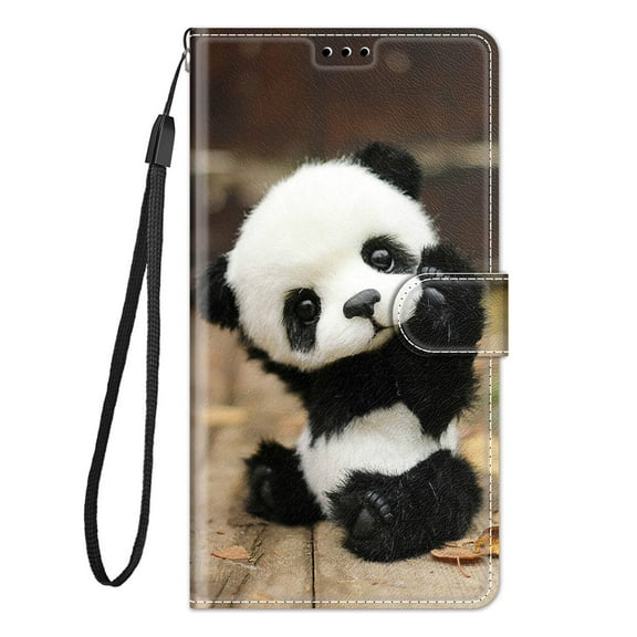 Dteck Folio Case for Google Pixel 7 Pro with Wrist Strap, Cute Stylish Pattern Magnetic Closure Flip Stand Case with Card Slots Pocket, Panda