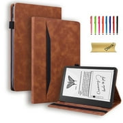 Dteck Folio Case for Kindle Scribe 2022 Release 10.2 Inch - PU Leather Wallet Flip Stand Cover with Card Slots,Brown